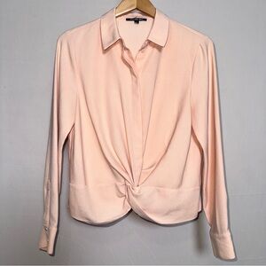 Gianni Bini Soft Blush Pink Blouse Twist front. Button up. Long sleeve. Size Med